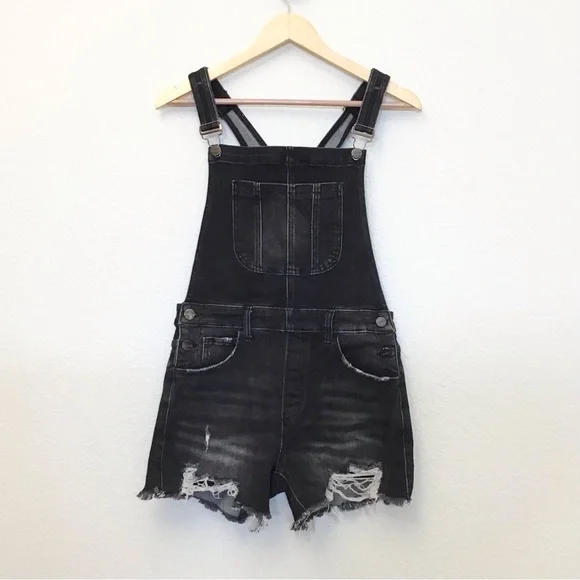 Risen Medium Women's Black Denim Shortalls Overalls Shorts Distressed RDS6059 - Picture 3 of 11